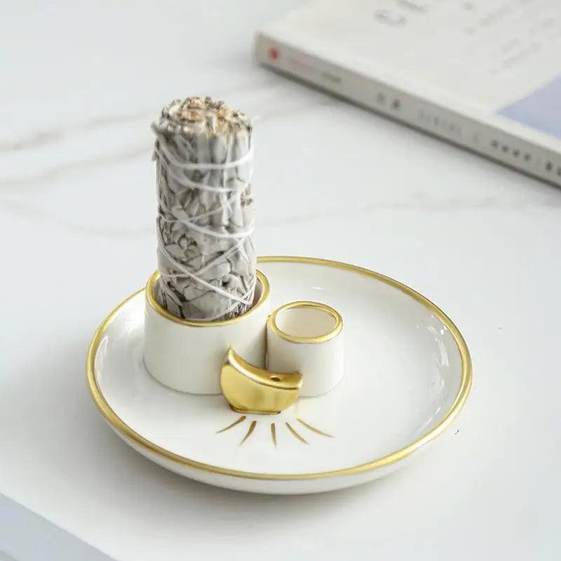 Sage Holder Ceramic Incense Burner Holder Stick Decorative Ash Catcher Tray Candle Holder Incense Burner Stick Holder Plate